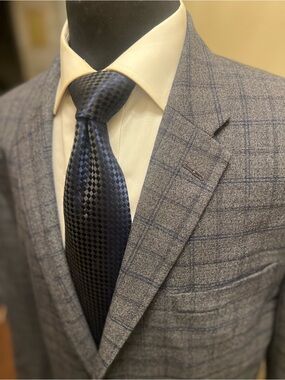 Tommy Hilfiger Men's Blue Windowpane Wool-Blend Blazer - Classic Tailored 46R